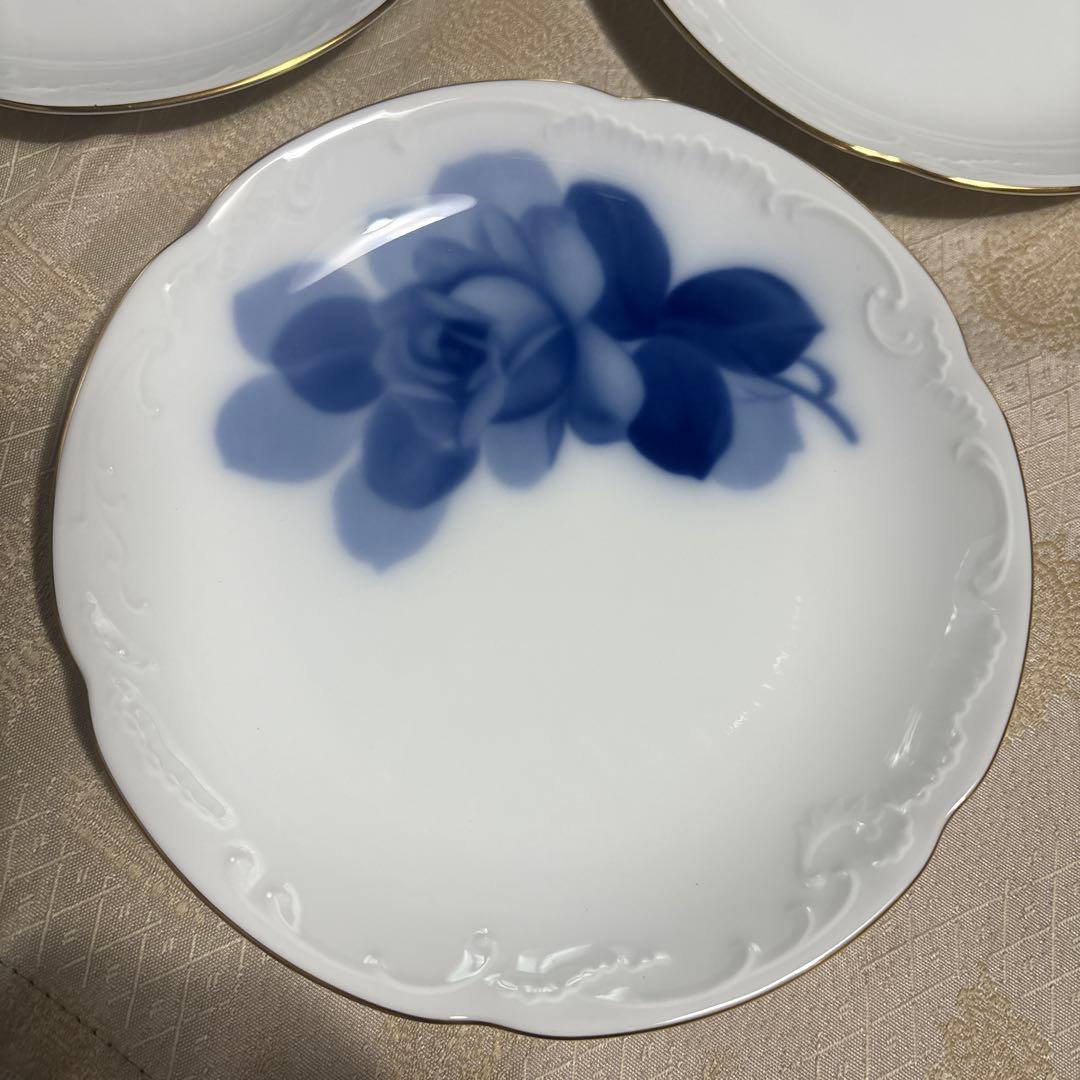 新品未使用　大倉陶園　JAPAN OKURAブルー ローズ 銘々皿　3枚セット