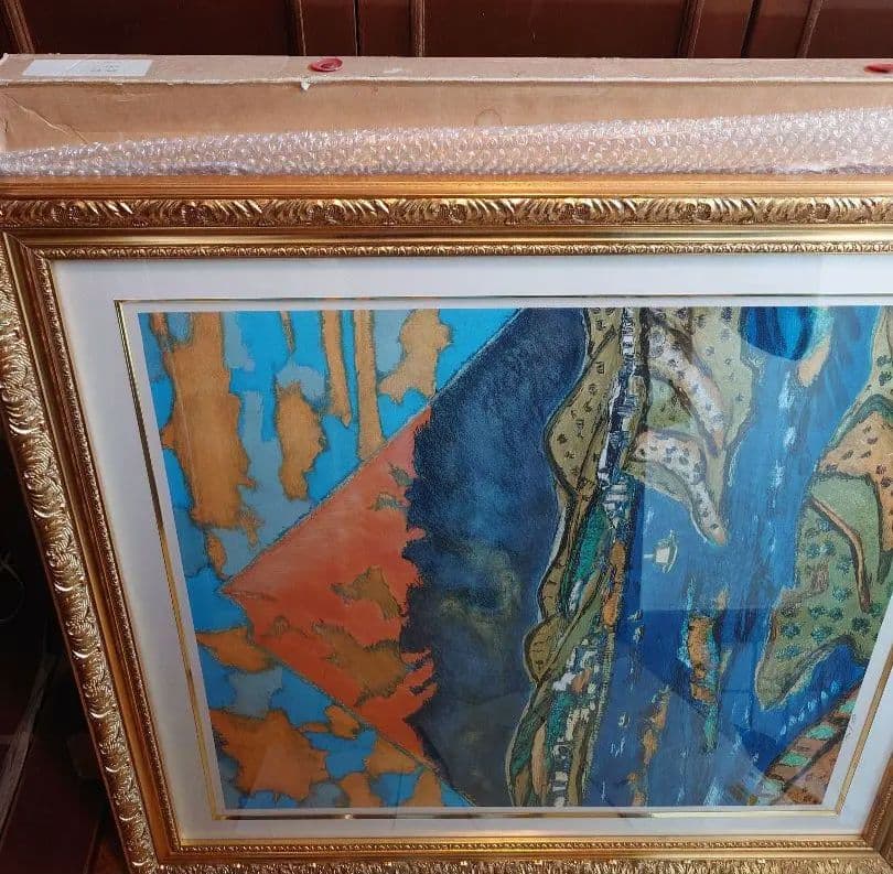 【真作保証、リトグラフ】田崎広助巨匠　朱富士　印押、エディション、迫力満点