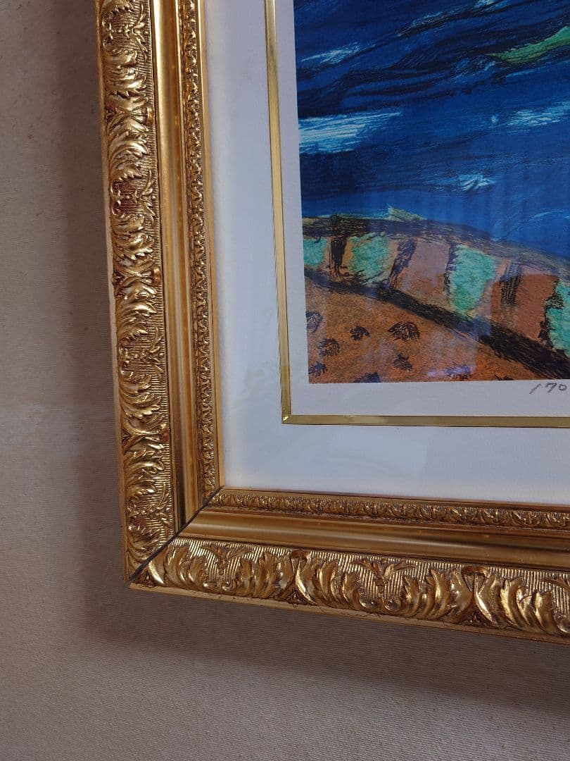 【真作保証、リトグラフ】田崎広助巨匠　朱富士　印押、エディション、迫力満点