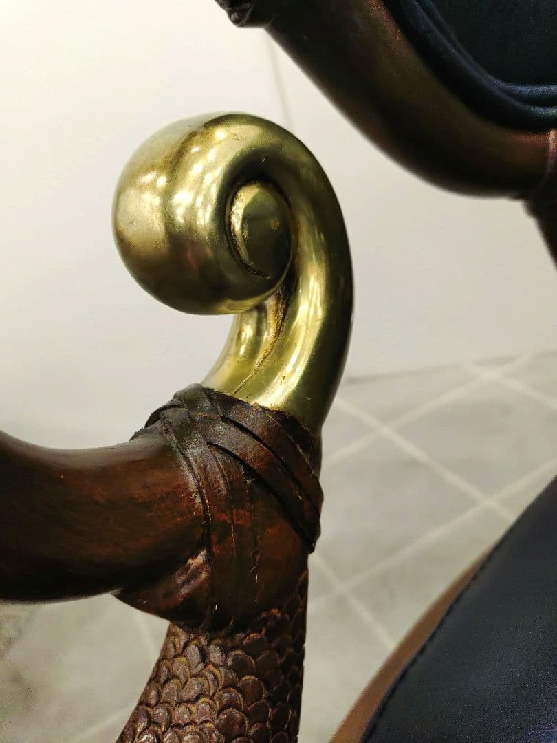 ヴィンテージ ブラックレザー 肘付きチェア アンティーク調チェア