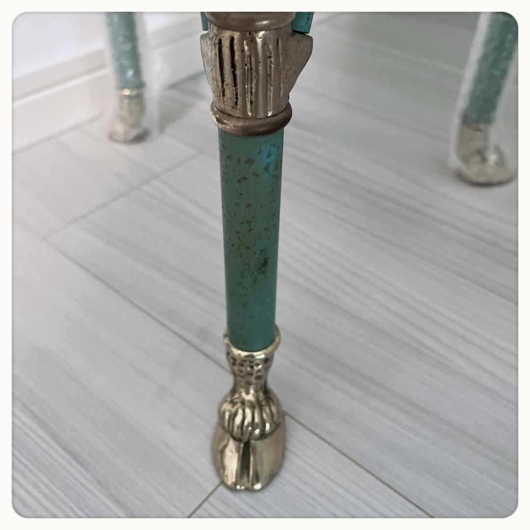 イタリア　3本脚グリーンアイアン+天然石花台　ヴィンテージ