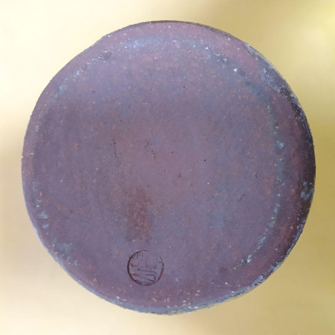 骨董 萩焼 花生 陶華山 松尾藻風 花瓶 丸耳花器 灰白釉 鉄斑文様 一輪挿し