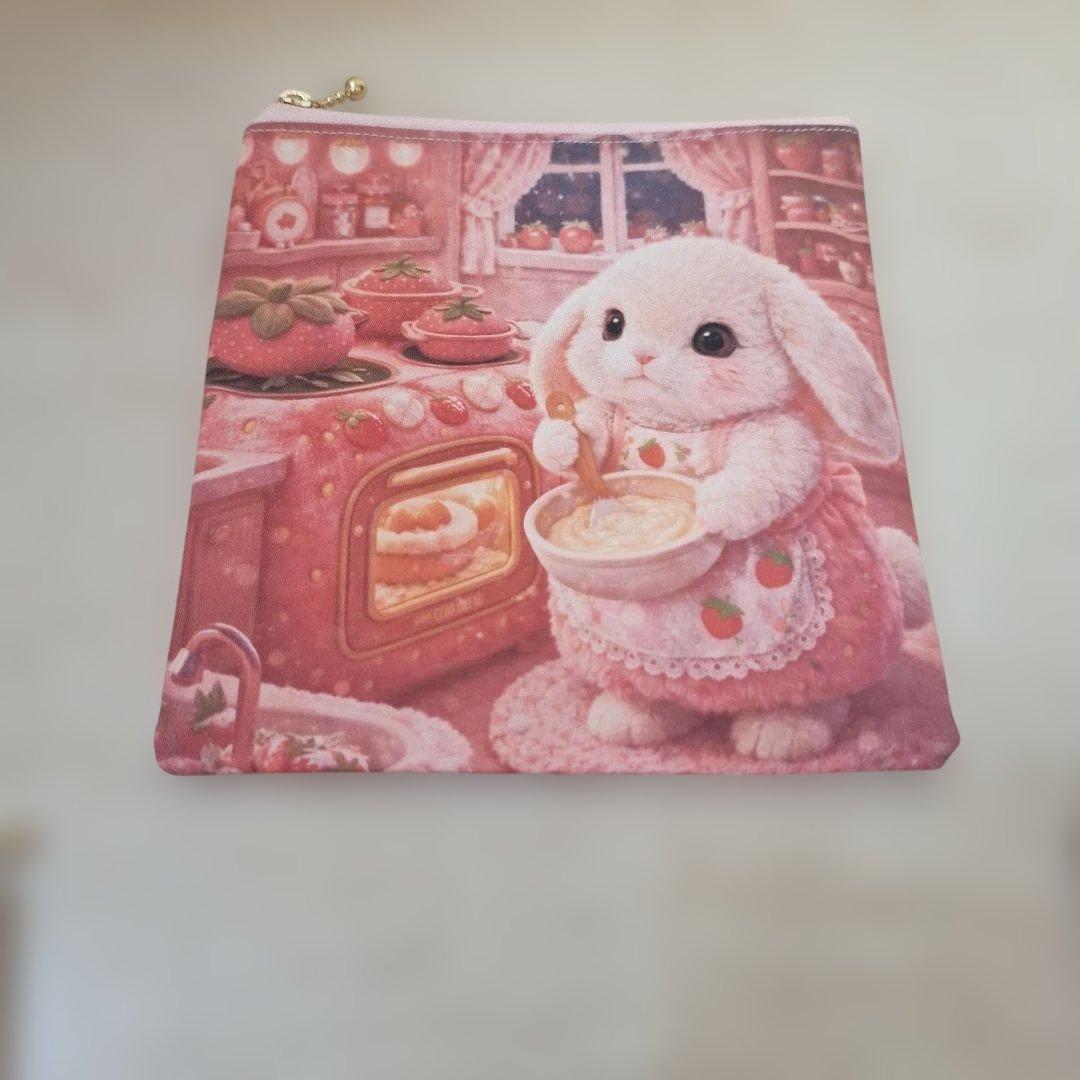 激レアねこパネル生地　ハンドメイド まちなしバッグ　フラットポーチ