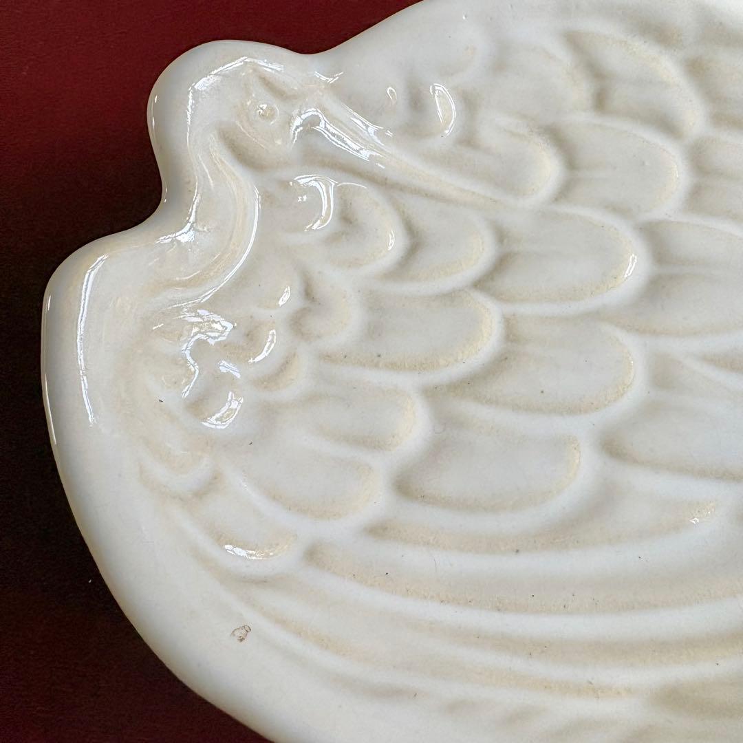 赤膚焼　銘々皿　2枚セット　大塩昭山　鶴　高級品　鳥　作家　器　三つ足　白　ツル