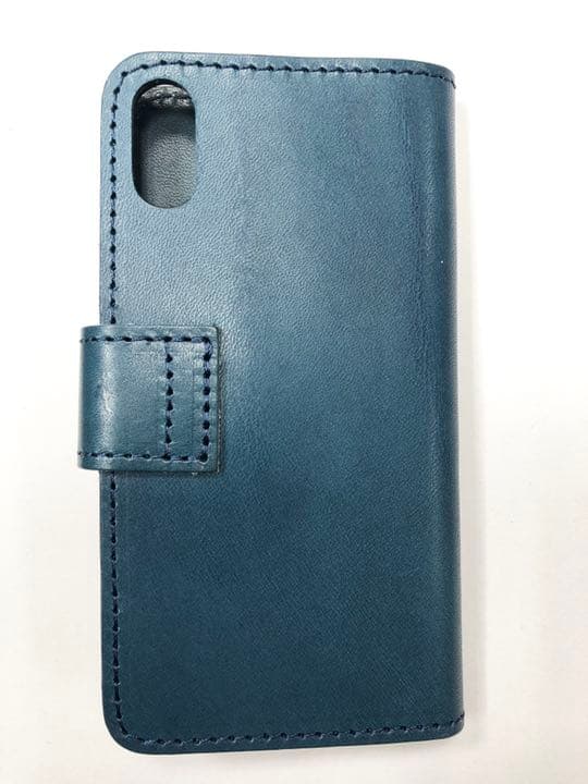 【新品 未使用 日本製】栃木レザー iPhone X 手帳型ケース ブルー