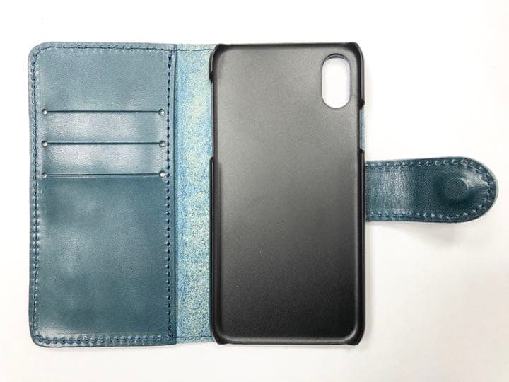 【新品 未使用 日本製】栃木レザー iPhone X 手帳型ケース ブルー