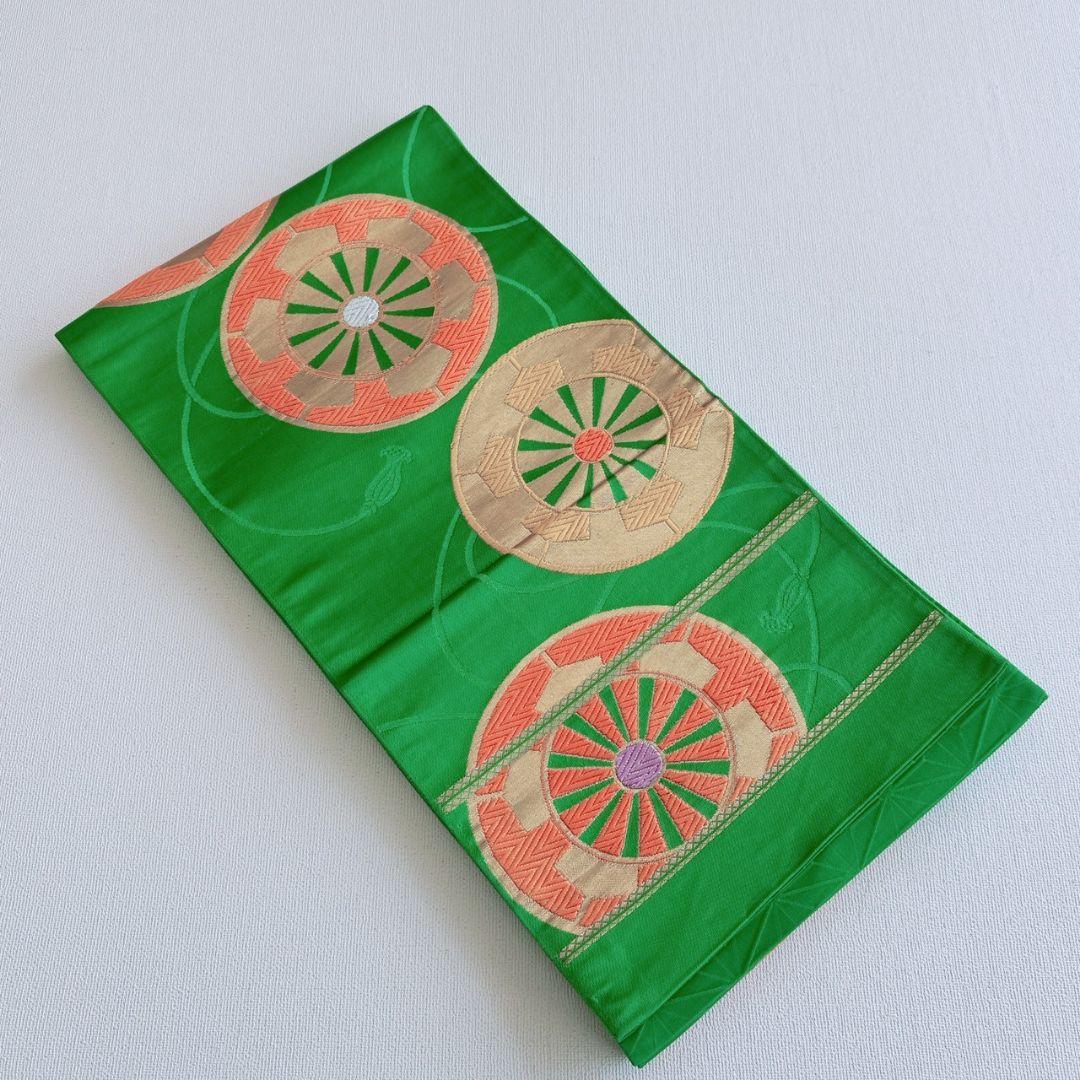 フルセット　七五三　７歳女の子　白系　蝶梅竹　レトロ　緑袋帯　簡単半衿　7075