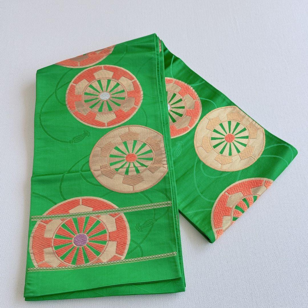 フルセット　七五三　７歳女の子　白系　蝶梅竹　レトロ　緑袋帯　簡単半衿　7075