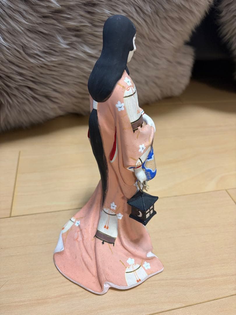 昭和レトロ 京風美人像 灯籠持ち 和装人形 20cm 土人形 和風置物