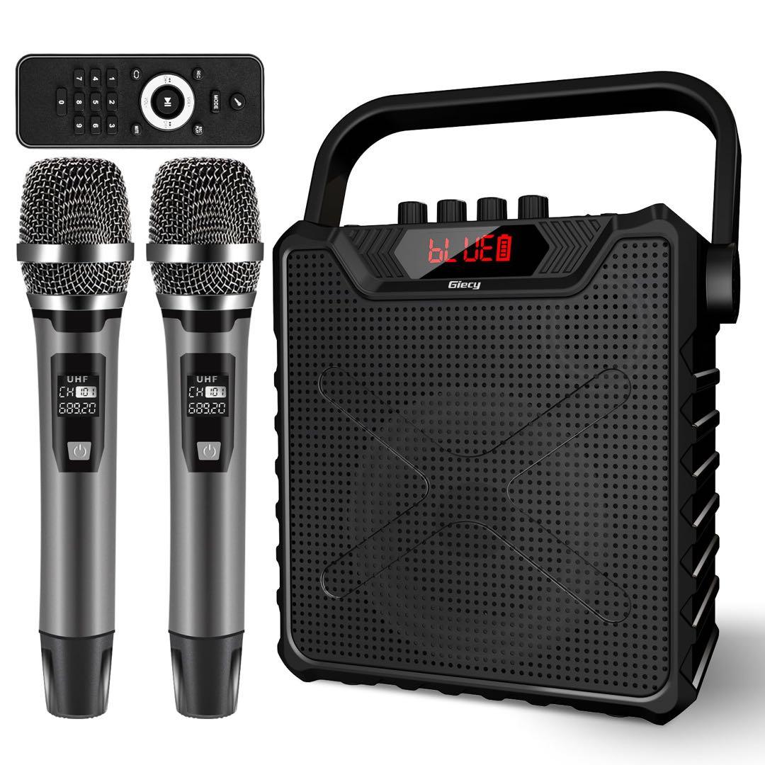 スピーカーセット 拡声器 ワイヤレスマイク2本 ポータブルマイクスピーカー