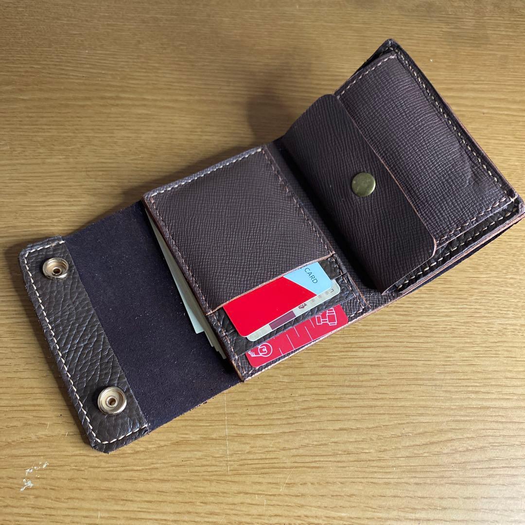 ヌメ革　ショートトラッカーウォレット　三つ折り　コンパクト財布　ハンドメイド
