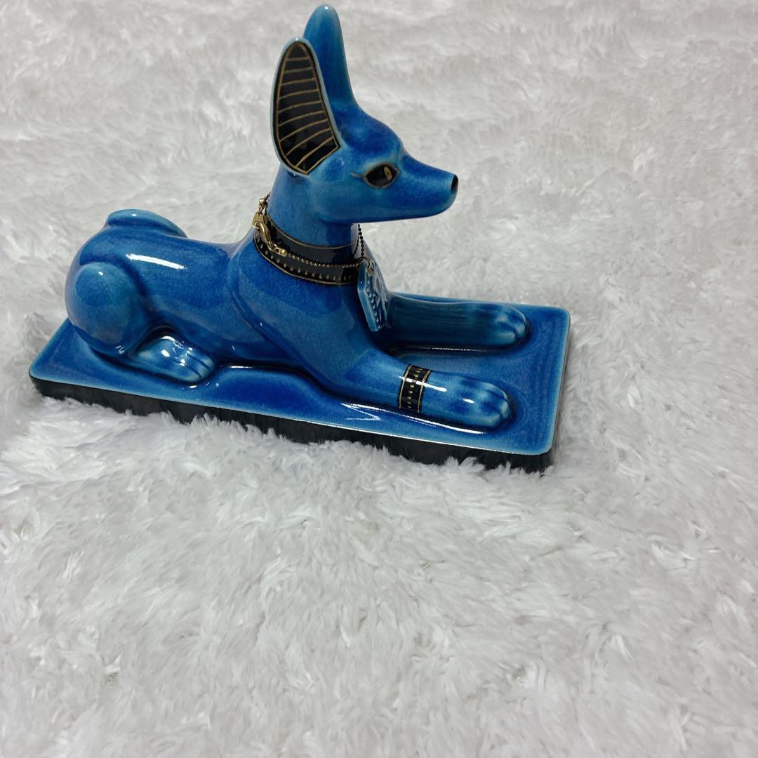 未使用級✨美濃焼 幸兵衛窯 エジプト神 九栄神　アヌビス　犬 青釉金彩
