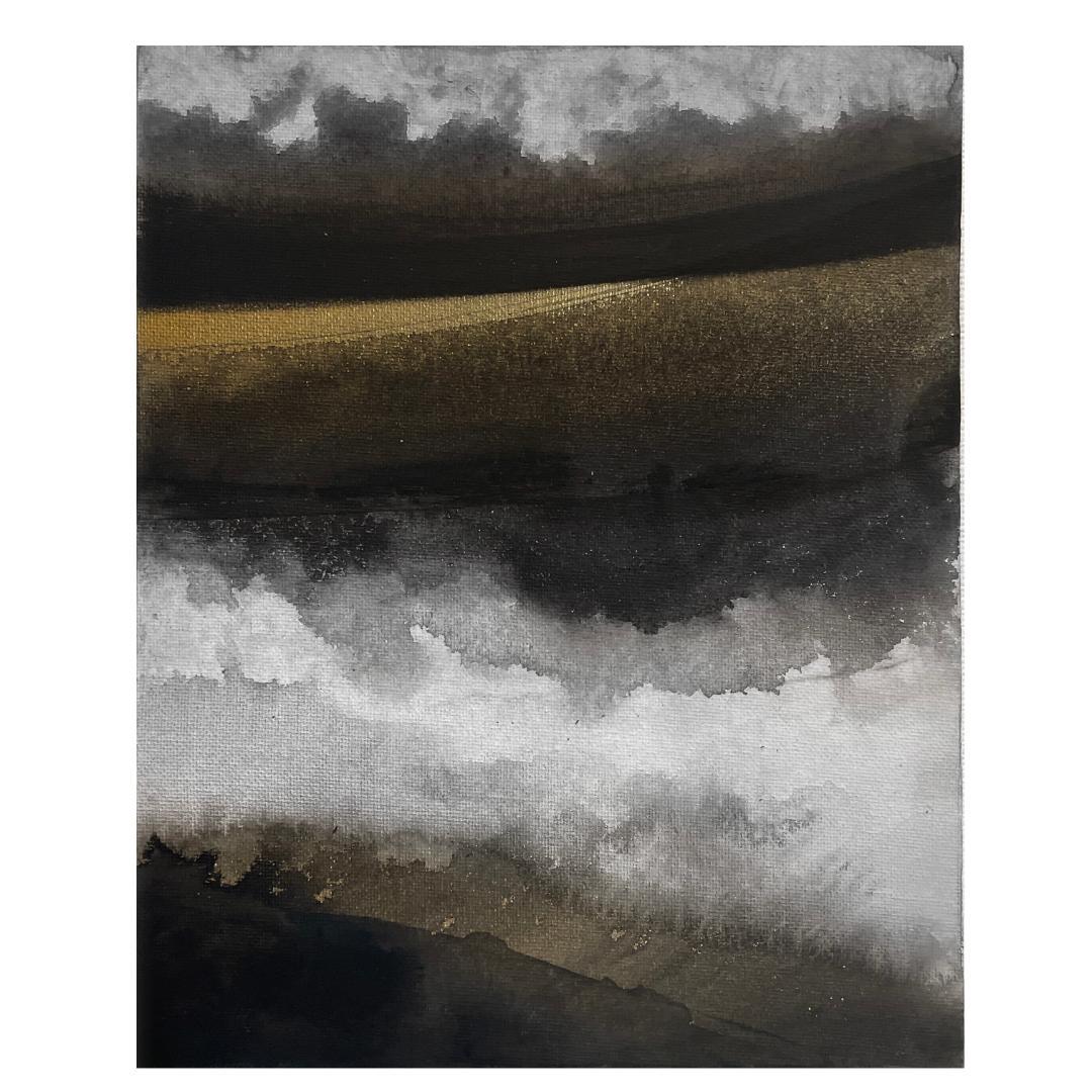 黒金の抽象画3枚組　絵画　インテリア　モダン