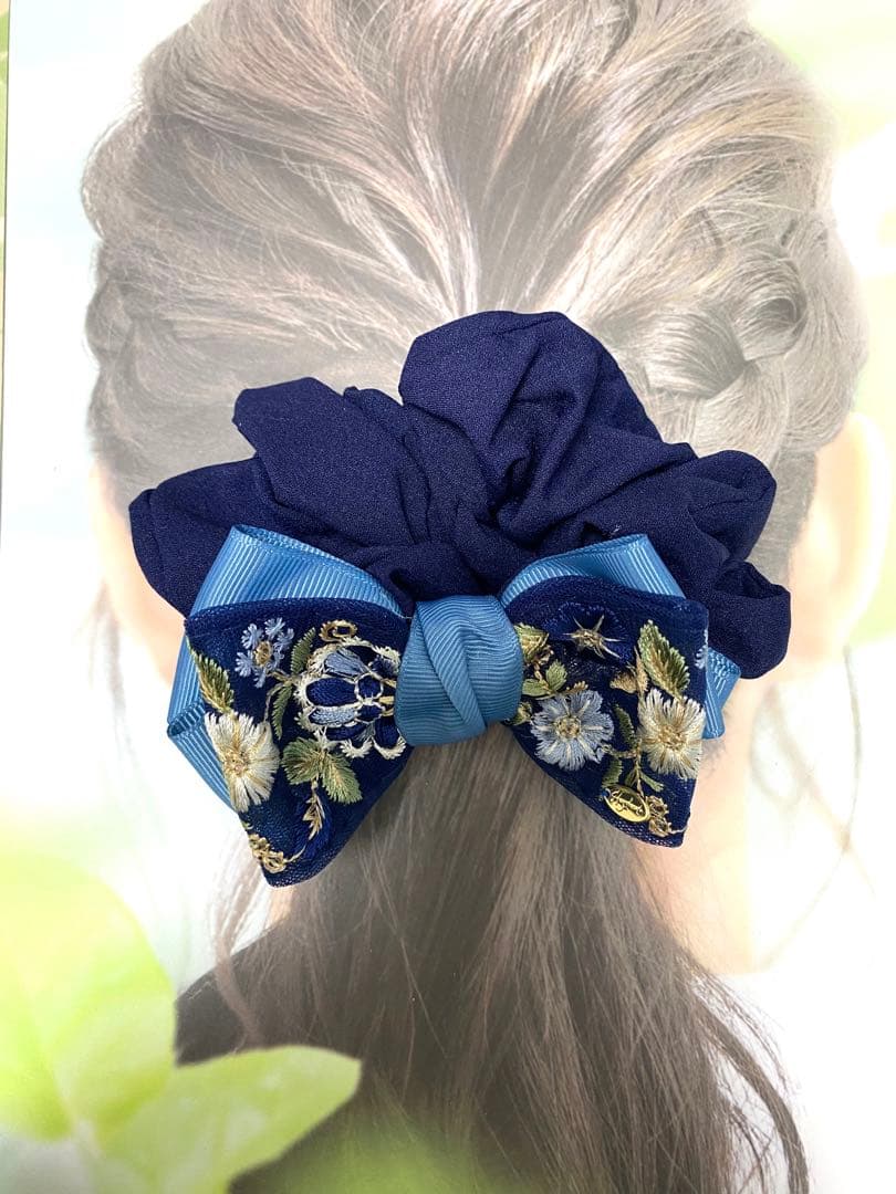 いっち様　2248インド刺繍リボン☆ボリューム　シュシュ　ハンドメイド