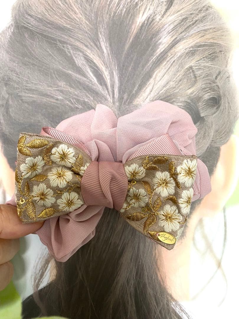 いっち様　2248インド刺繍リボン☆ボリューム　シュシュ　ハンドメイド