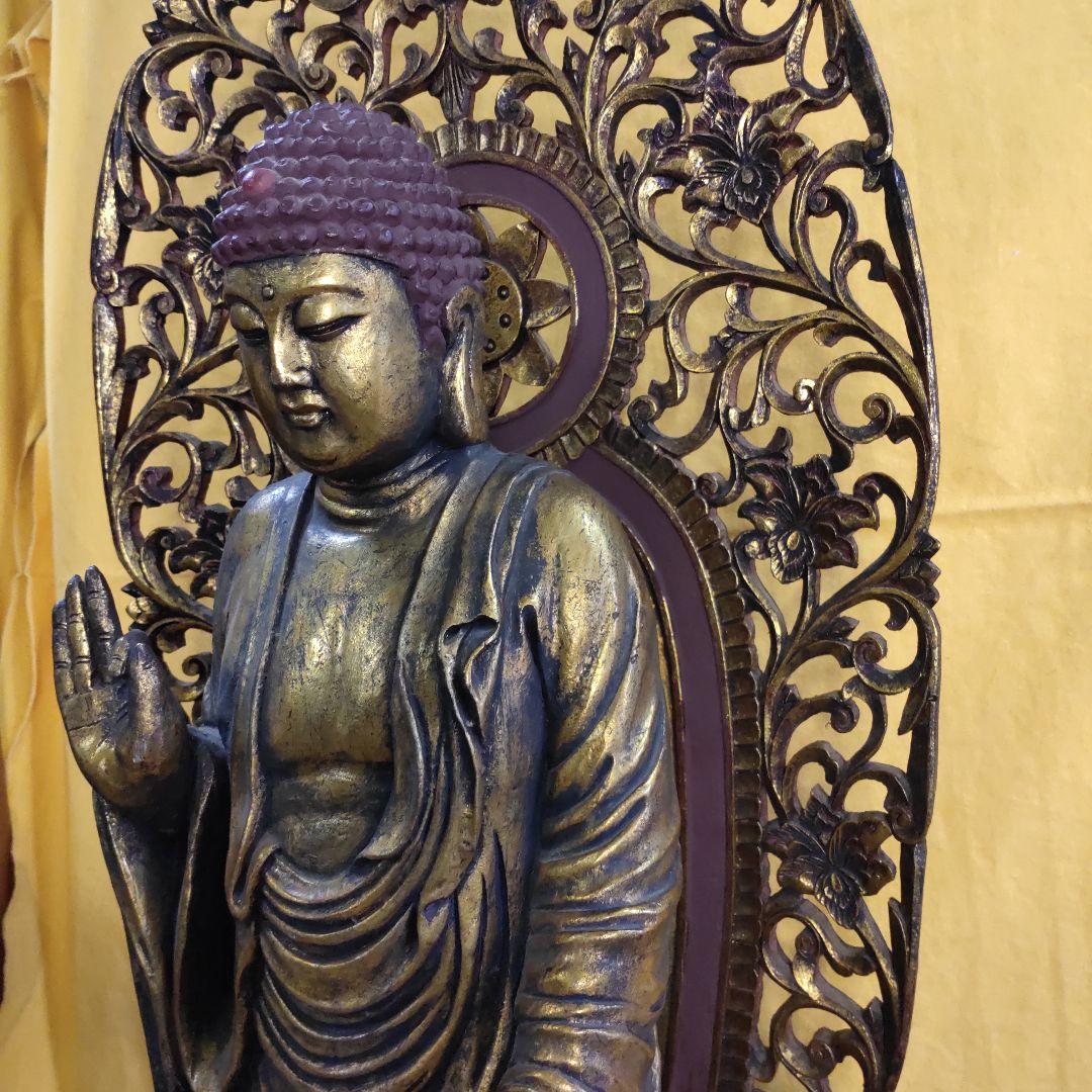 阿弥陀佛 仏像 寺仏 鍍金仏 全高約110cm 香木 廃寺流れ コレクター放出