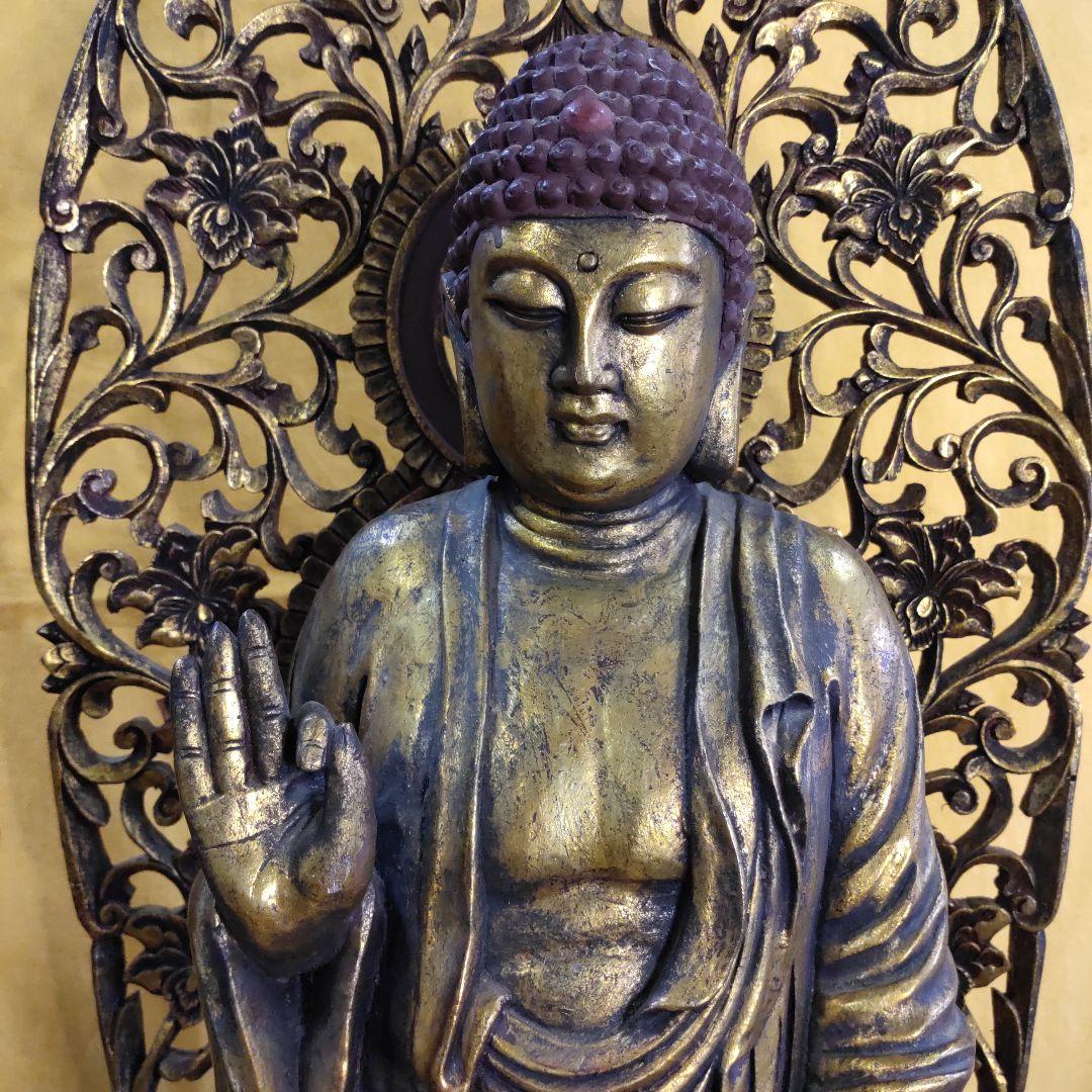阿弥陀佛 仏像 寺仏 鍍金仏 全高約110cm 香木 廃寺流れ コレクター放出