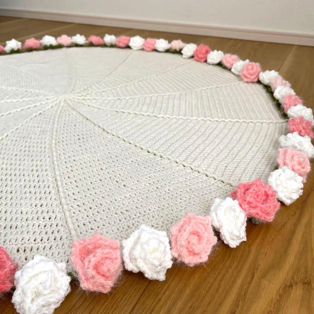 ハンドメイド ブーケブランケット 薔薇 花束 100cm ホワイト ピンク