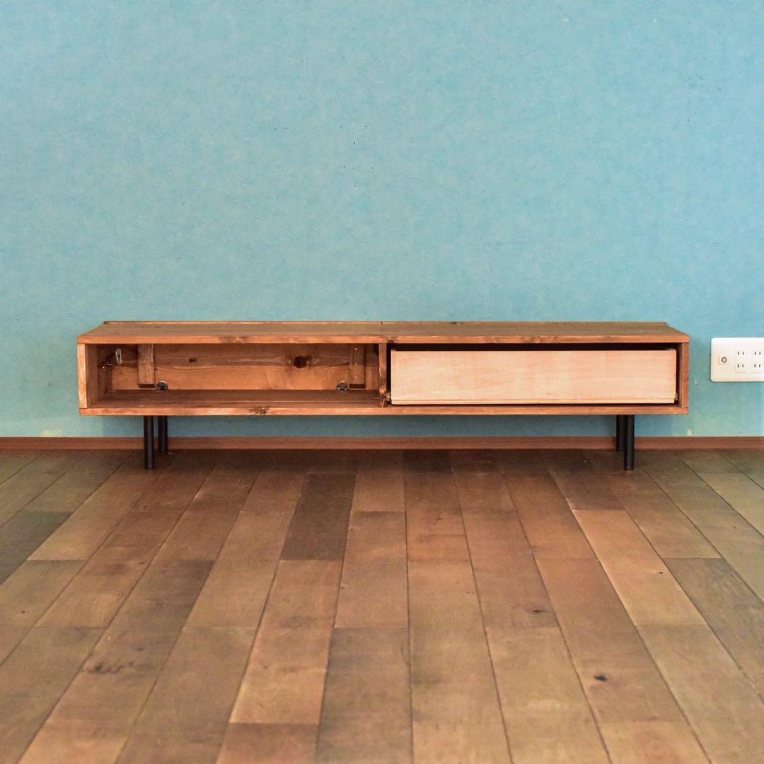 無垢材】テレビボード 150㎝ TVボード ミディアムブラウン鉄脚