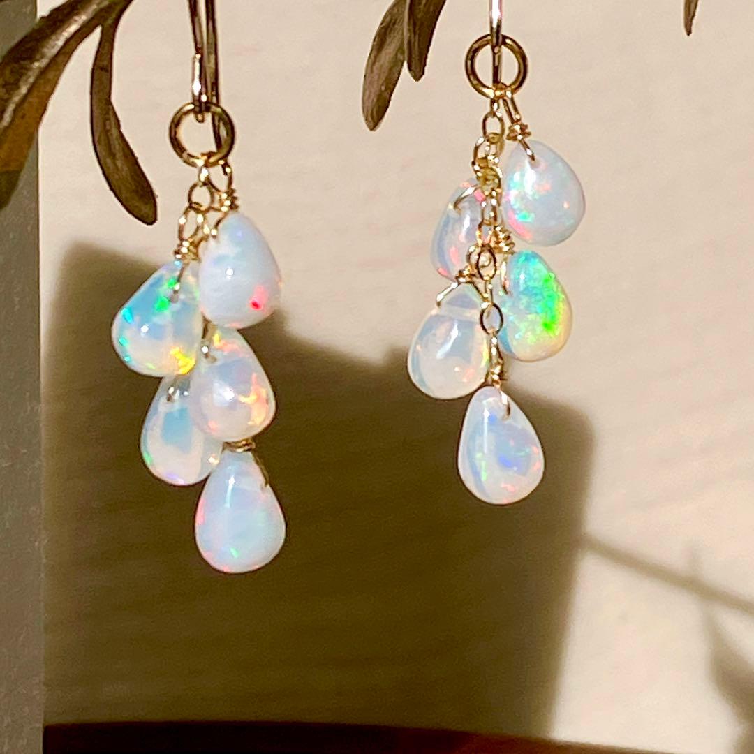 桃色の雲◆高品質✧ブラックオパールピアス✧14kgf