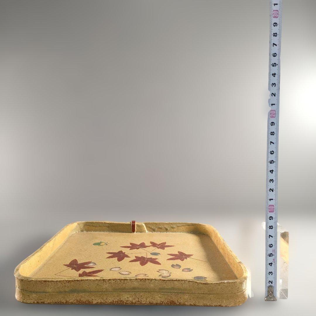 A1399-3/番浦史郎 造/紅葉文四方絵皿/角皿/大皿/飾皿/額皿/懐石道具/