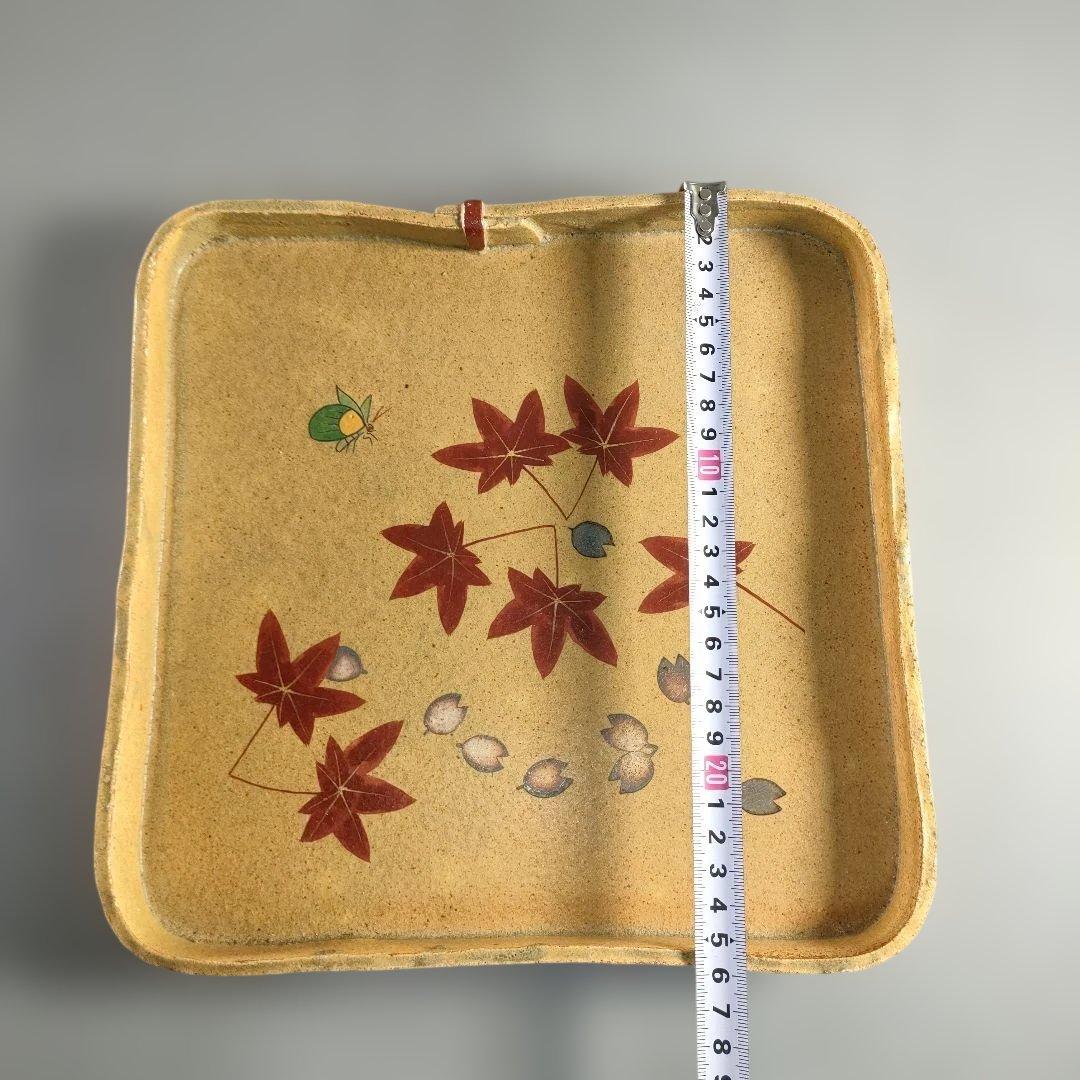 A1399-3/番浦史郎 造/紅葉文四方絵皿/角皿/大皿/飾皿/額皿/懐石道具/