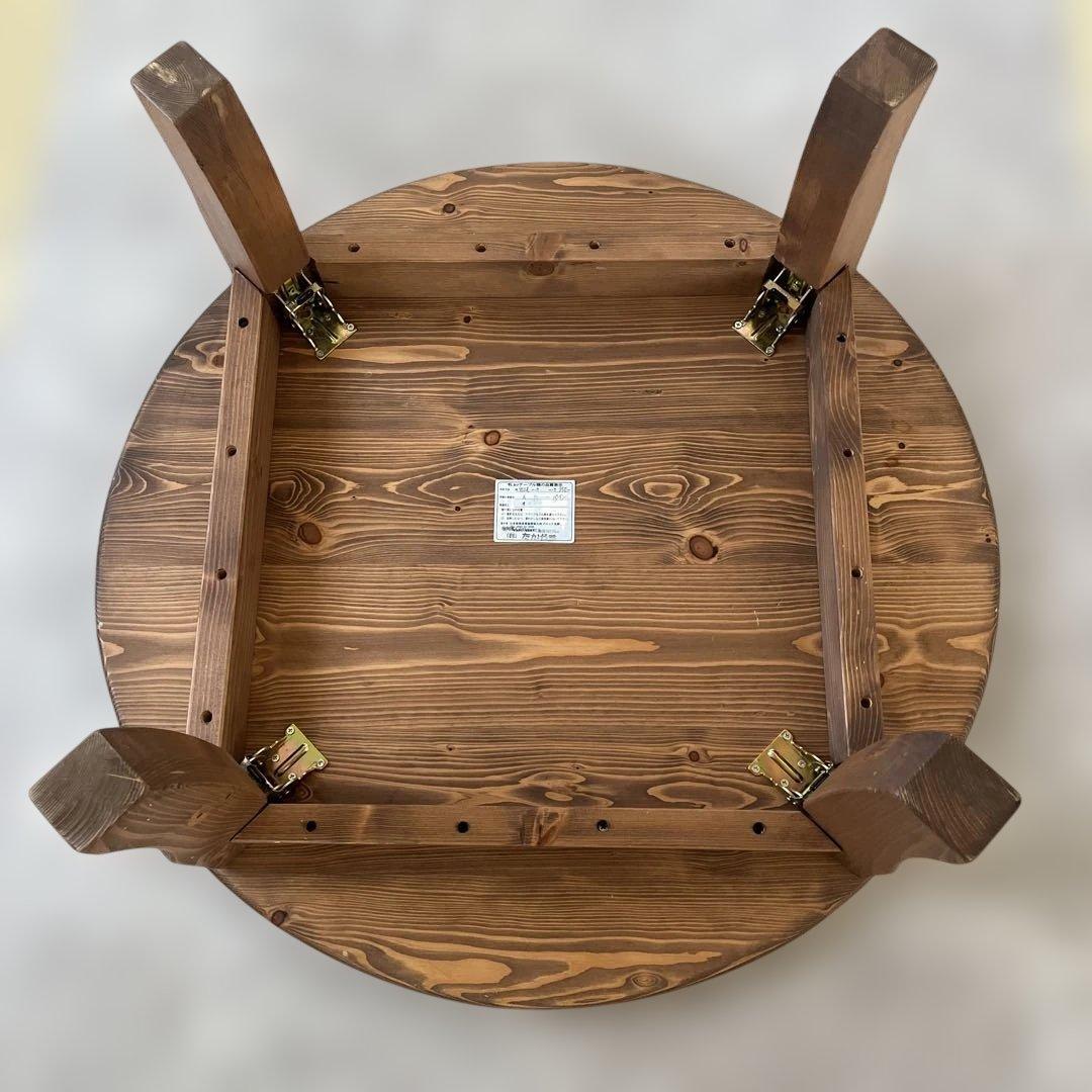 高級折りたたみ式 丸座卓天然木国産松無垢材パイン材 円卓90cm オイル塗装