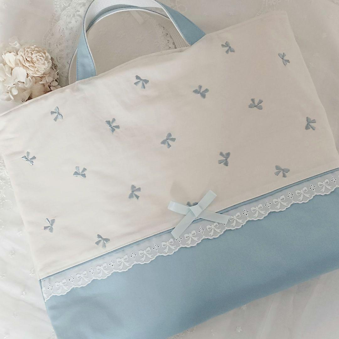刺繍リボン♡レッスンバック&シューズケース&お着替え袋　入園入学3点セット