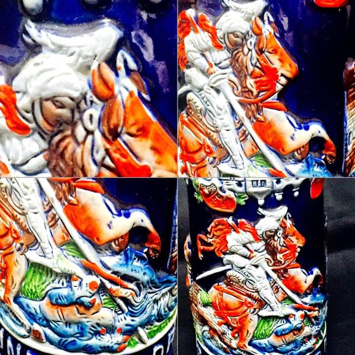 限定品！モールド手作り手塗ドイツ製キング悪竜退治聖ジョージジョッキ