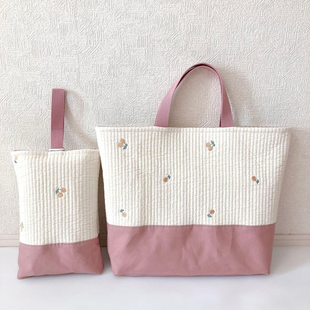 レッスンバッグ 上履き入れ　体操服袋✖️2 ヌビ　さくらんぼ刺繍