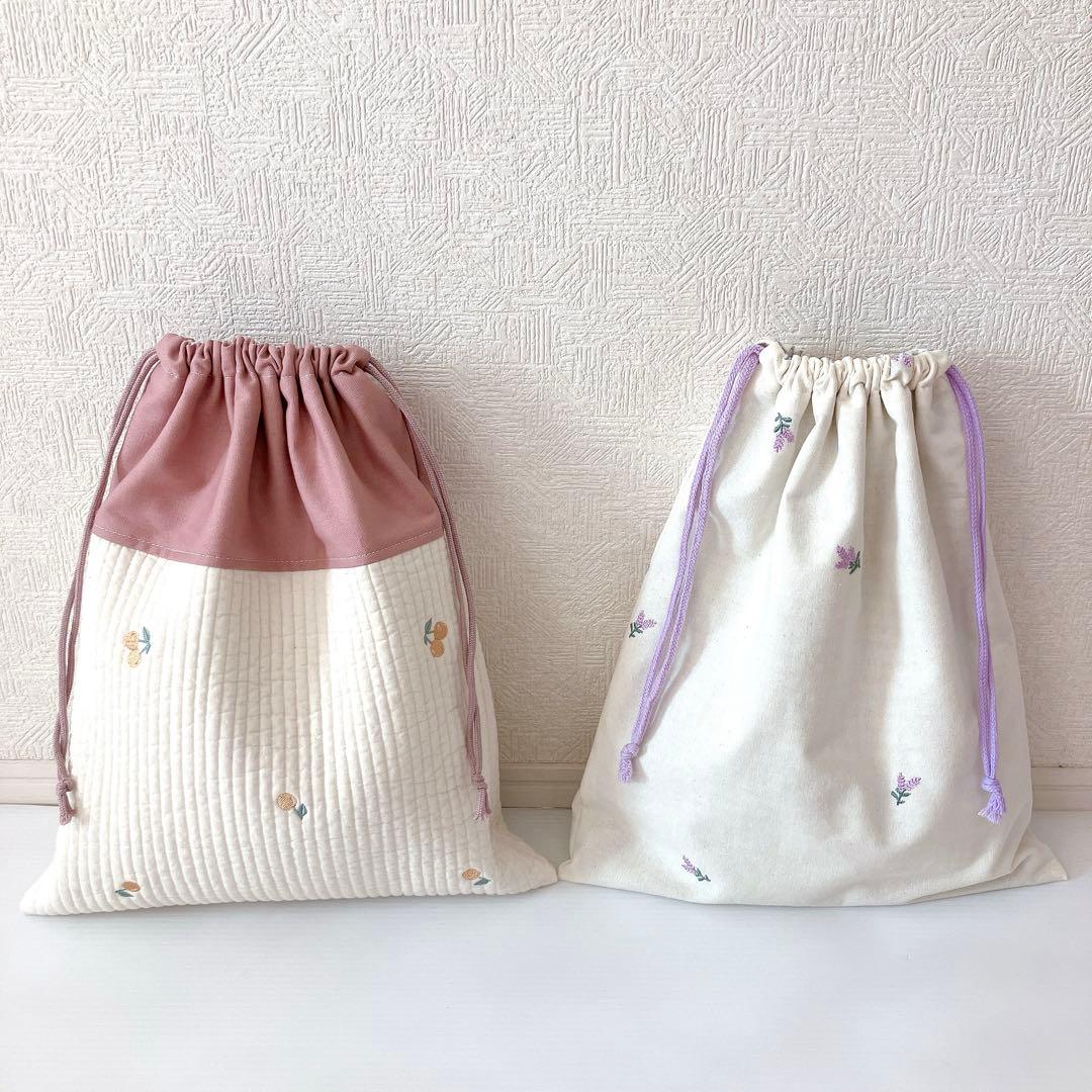 レッスンバッグ 上履き入れ　体操服袋✖️2 ヌビ　さくらんぼ刺繍