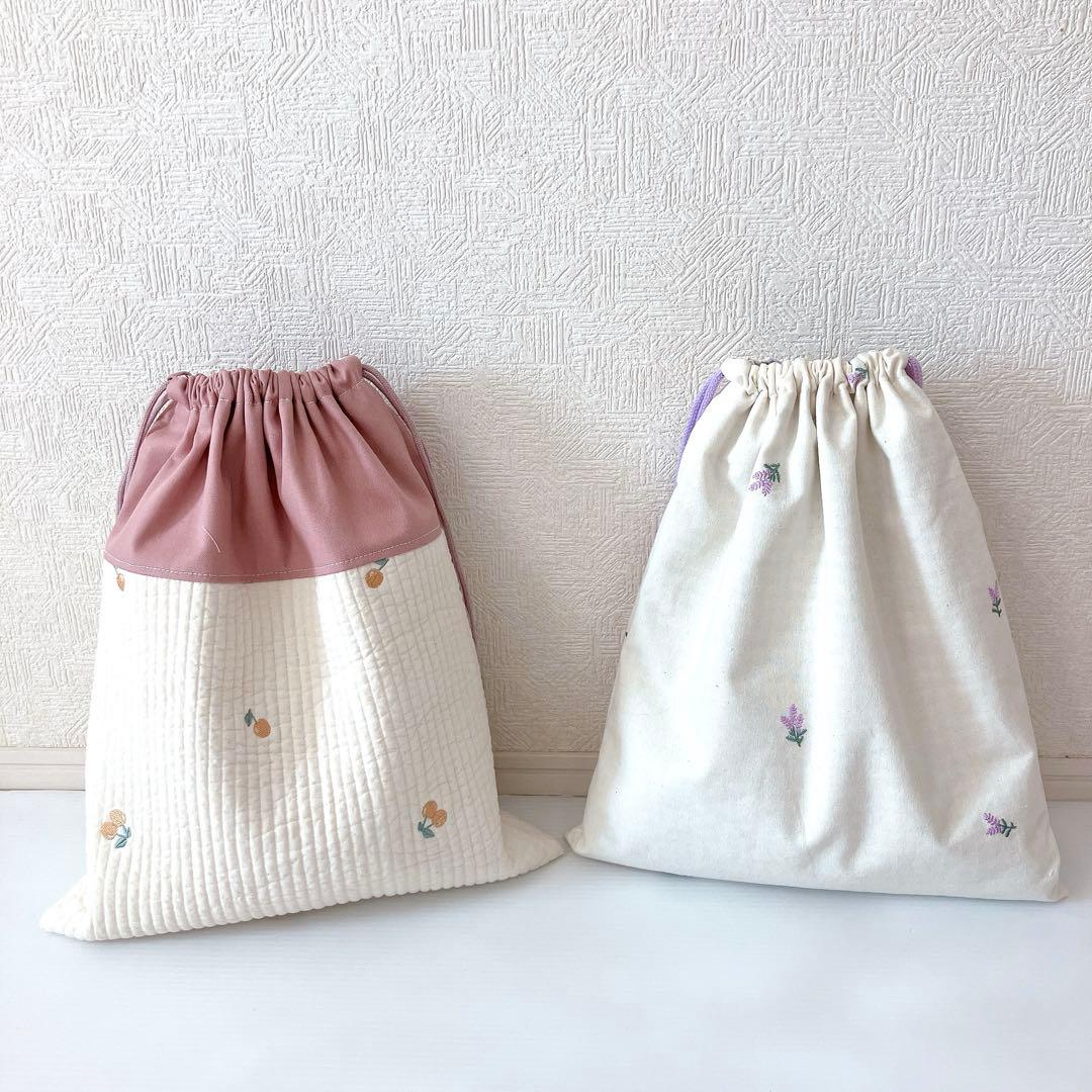 レッスンバッグ 上履き入れ　体操服袋✖️2 ヌビ　さくらんぼ刺繍