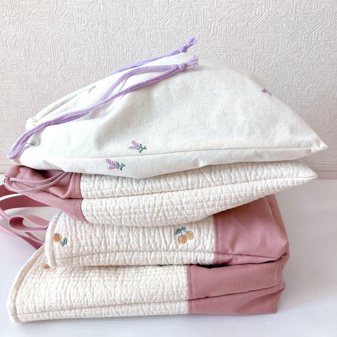 レッスンバッグ 上履き入れ　体操服袋✖️2 ヌビ　さくらんぼ刺繍