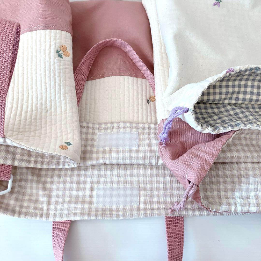 レッスンバッグ 上履き入れ　体操服袋✖️2 ヌビ　さくらんぼ刺繍