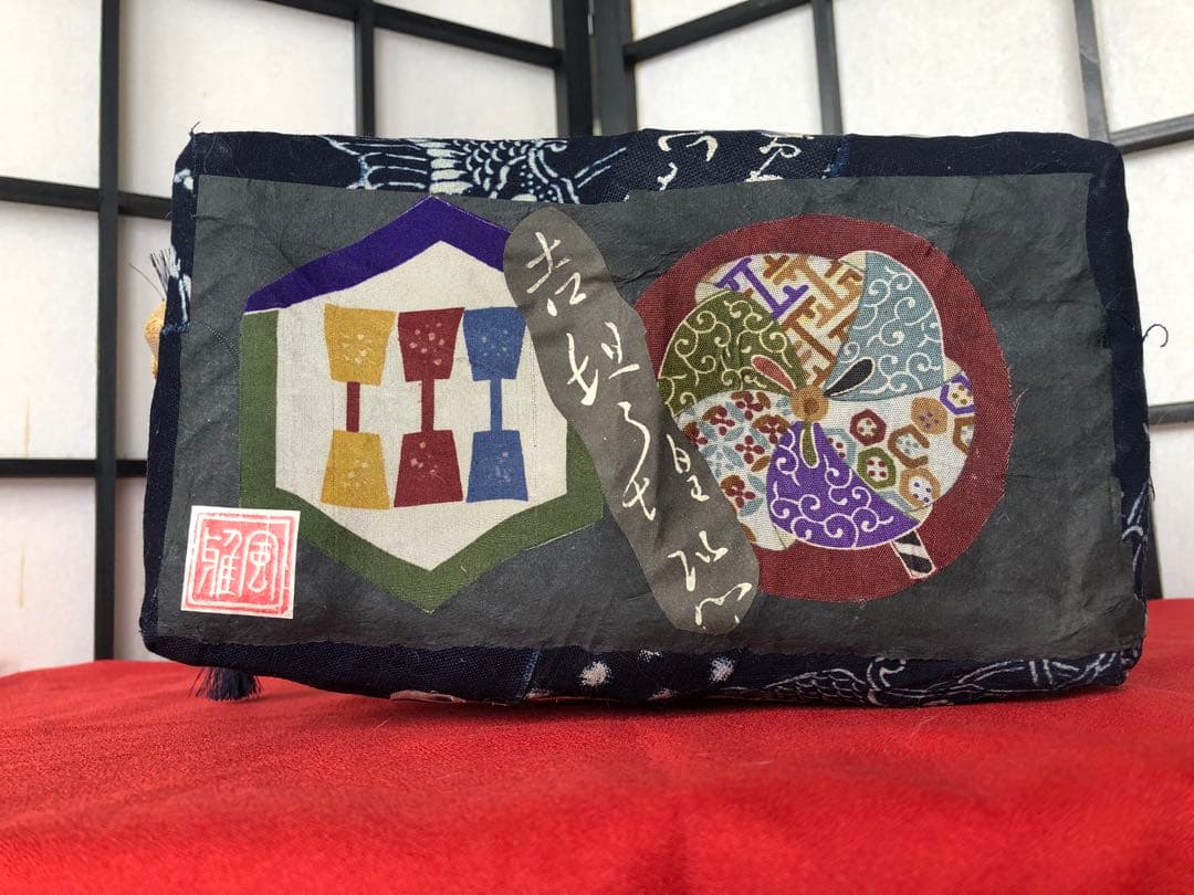 一閑張り　一閑張りバック　藍染　雪ん子　正絹古布　犬張子　狛犬