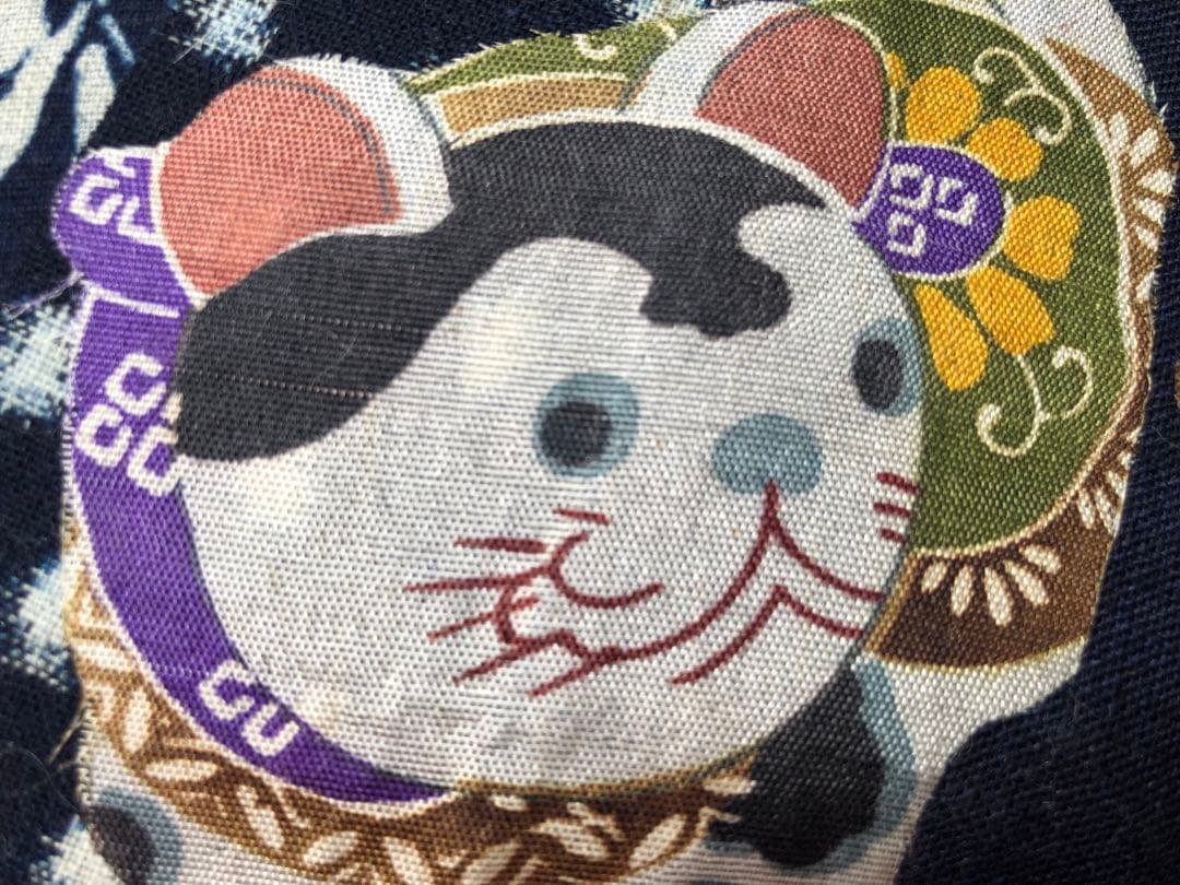 一閑張り　一閑張りバック　藍染　雪ん子　正絹古布　犬張子　狛犬