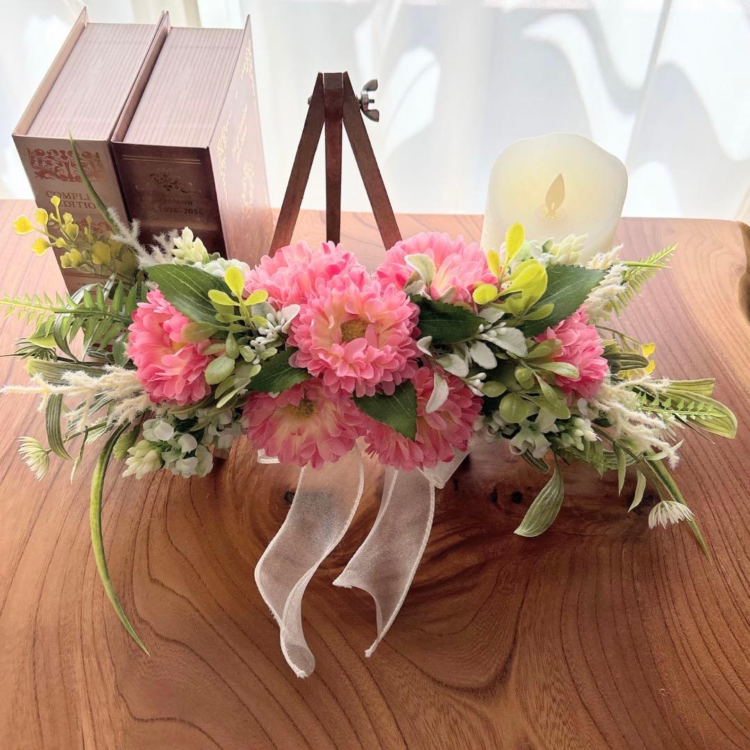 〜SALE〜　159.ポンポンガーベラ＆ライラックスワッグ　フラワーリース