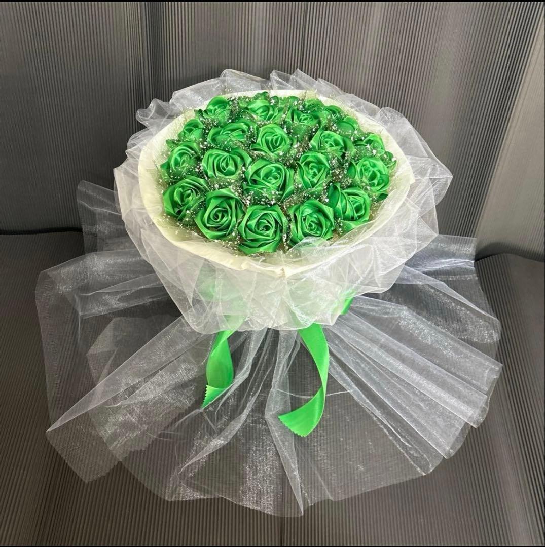 22本グリーンバラブーケ　プレゼント お祝い 枯れない花 永生薔薇　特別な人へ
