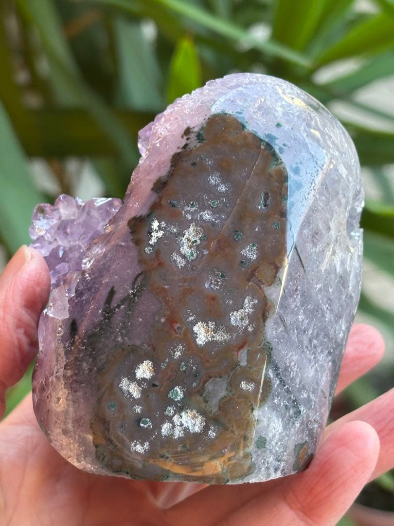 ウルグアイ産　フラワーアメジスト　グリーンジャスパー共生　619g 高品質綺麗