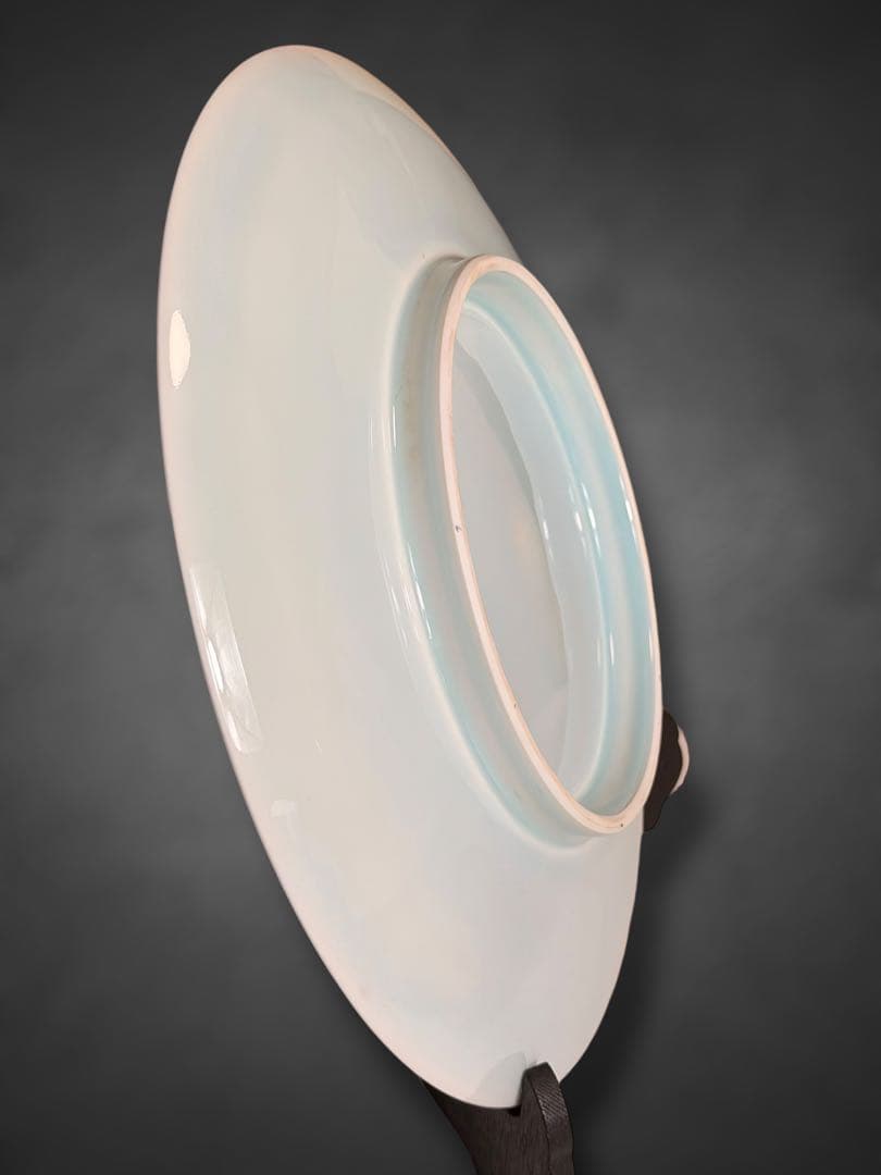 #人間国宝 塚本快示 快山窯 青白磁唐草文大皿 皿立て付属/【直径約32cm】