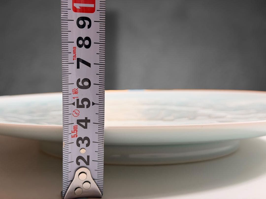 #人間国宝 塚本快示 快山窯 青白磁唐草文大皿 皿立て付属/【直径約32cm】