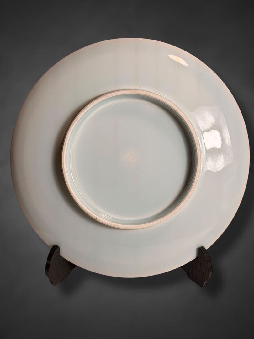 #人間国宝 塚本快示 快山窯 青白磁唐草文大皿 皿立て付属/【直径約32cm】