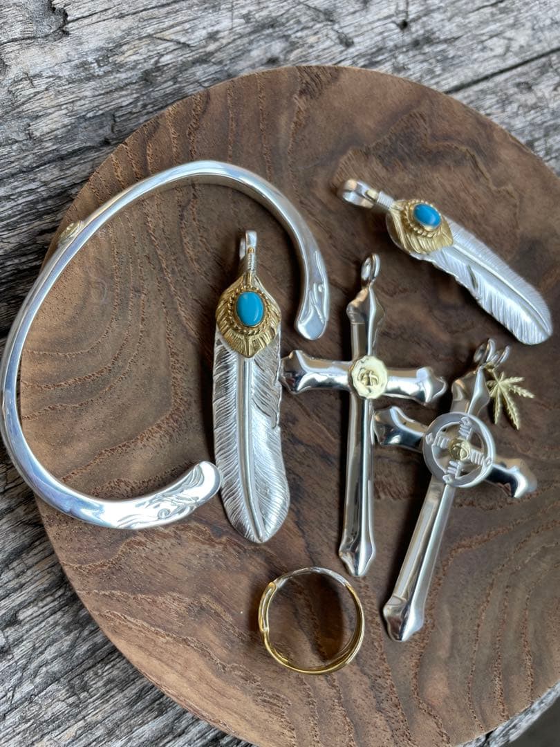 残1 印台 メタル 付き クロス ネックレス トップ チェーン ハンドメイド