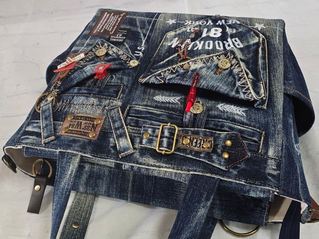 デニムリメイクバッグ 男前 大サイズ 上部ファスナー ビジネス メンズ