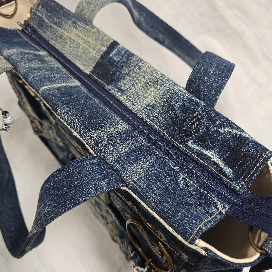 デニムリメイクバッグ 男前 大サイズ 上部ファスナー ビジネス メンズ