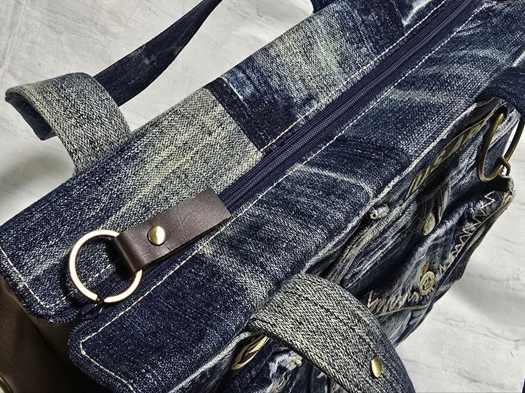 デニムリメイクバッグ 男前 大サイズ 上部ファスナー ビジネス メンズ