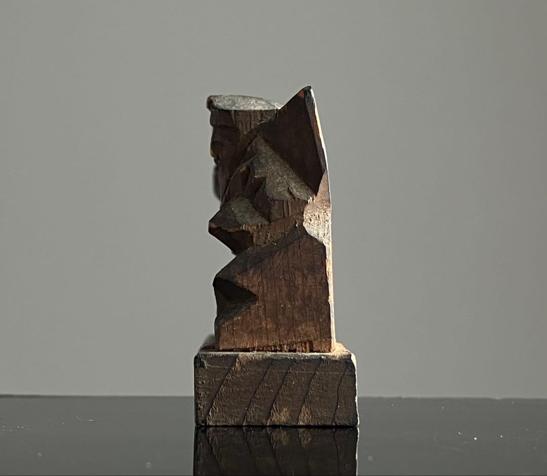 【古小さ良い 木彫 恵比寿 大黒天 約3.5㎝ 江戸後期〜頃】懐中仏豆仏民間信仰