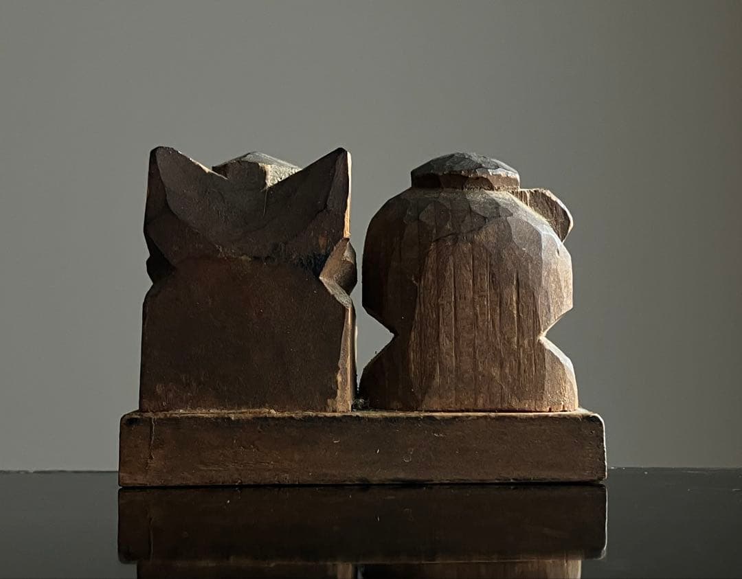 【古小さ良い 木彫 恵比寿 大黒天 約3.5㎝ 江戸後期〜頃】懐中仏豆仏民間信仰