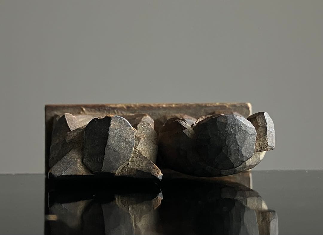 【古小さ良い 木彫 恵比寿 大黒天 約3.5㎝ 江戸後期〜頃】懐中仏豆仏民間信仰