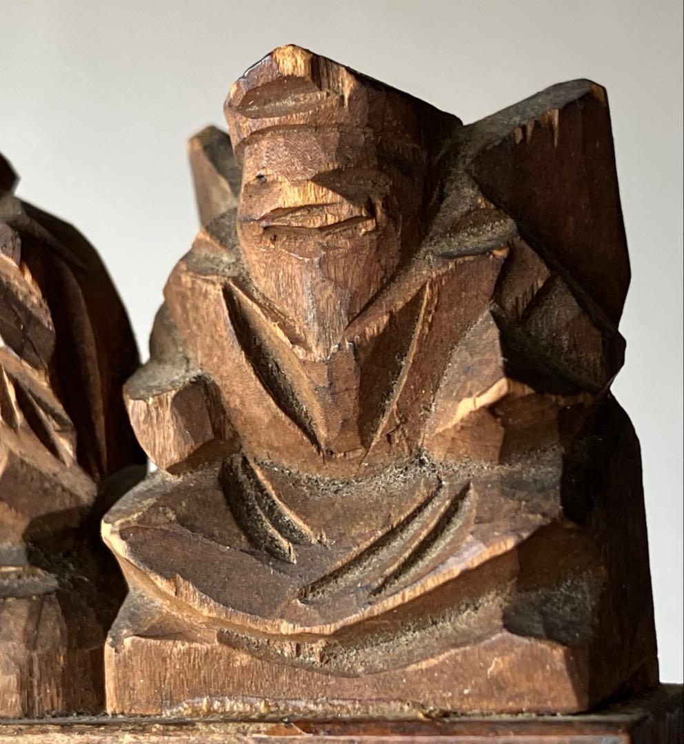 【古小さ良い 木彫 恵比寿 大黒天 約3.5㎝ 江戸後期〜頃】懐中仏豆仏民間信仰